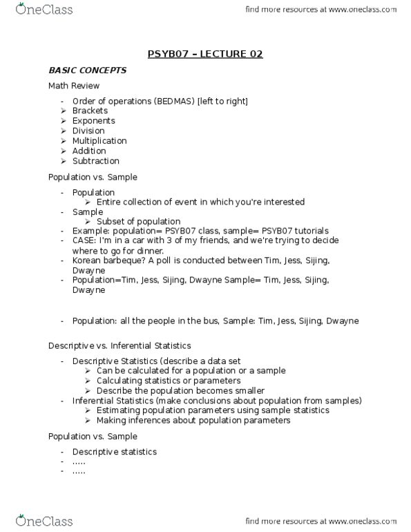 PSYB07H3 Lecture Notes - Lecture 2: Statistical Inference, Barbecue, Descriptive Statistics thumbnail