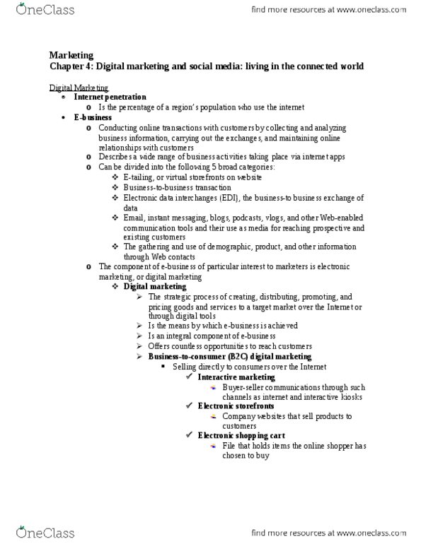 ADMS 2200 Chapter Notes - Chapter 4: Digital Marketing, Interactive Marketing, Social Media Marketing thumbnail