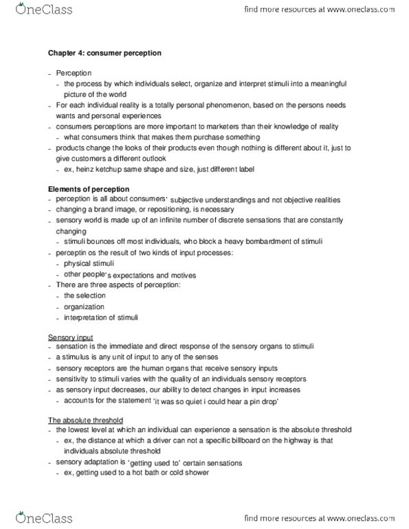 MCS 2600 Lecture Notes - Lecture 4: Heinz Tomato Ketchup, Absolute Threshold, Neural Adaptation thumbnail