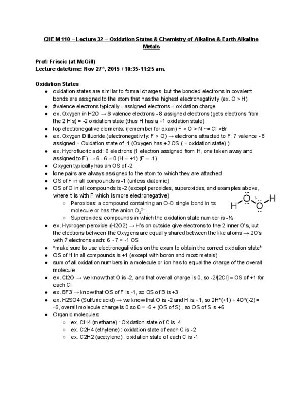 CHEM 110 Lecture Notes - Lecture 32: Alkaline Earth Metal, Dichlorine Monoxide, Superoxide thumbnail