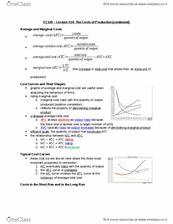 EC120 Lecture Notes - Lecture 14: Average Cost, Marginal Cost, Average Variable Cost thumbnail