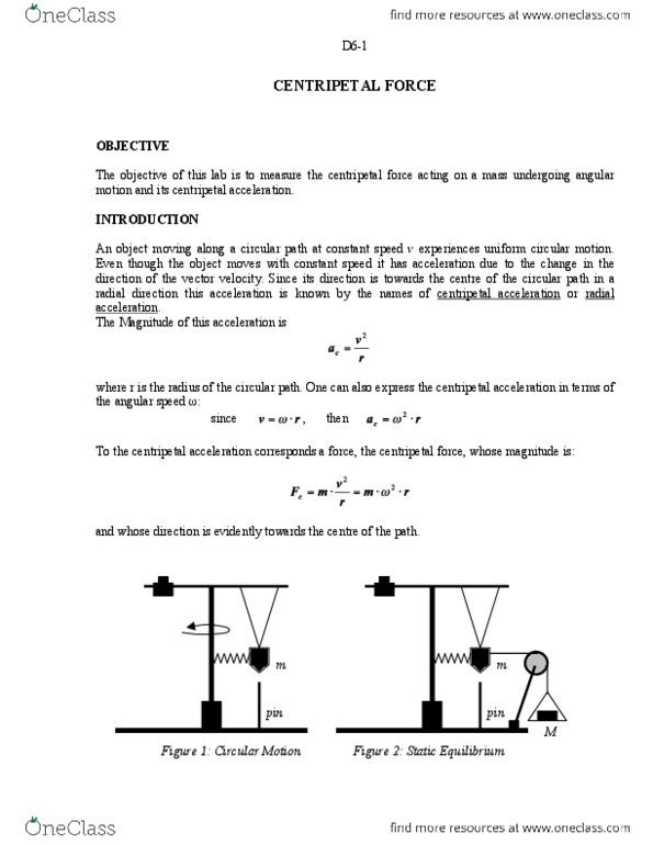 PCS 211 Lecture Notes - Lecture 9: Circular Motion, Centripetal Force, Angular Velocity thumbnail