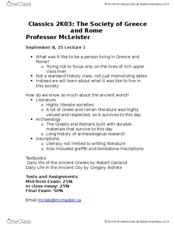 CLASSICS 2K03 Lecture Notes - Lecture 22: Robert Garland, Hisarlik, Menelaus thumbnail