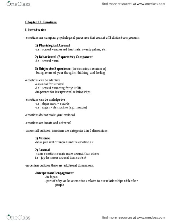 PSY 1101 Lecture Notes - Lecture 12: Frontal Lobe, Amygdala, Motivation thumbnail