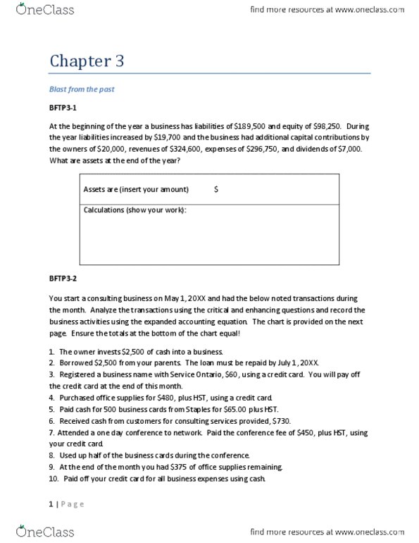 ACC 100 Chapter Notes - Chapter 3: Accounting Equation, Retained Earnings, Financial Statement thumbnail