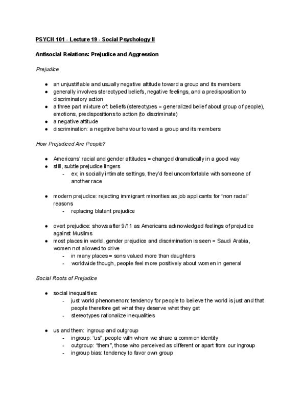 PSYCH101 Lecture Notes - Lecture 19: In-Group Favoritism, Face Perception, Game Players thumbnail