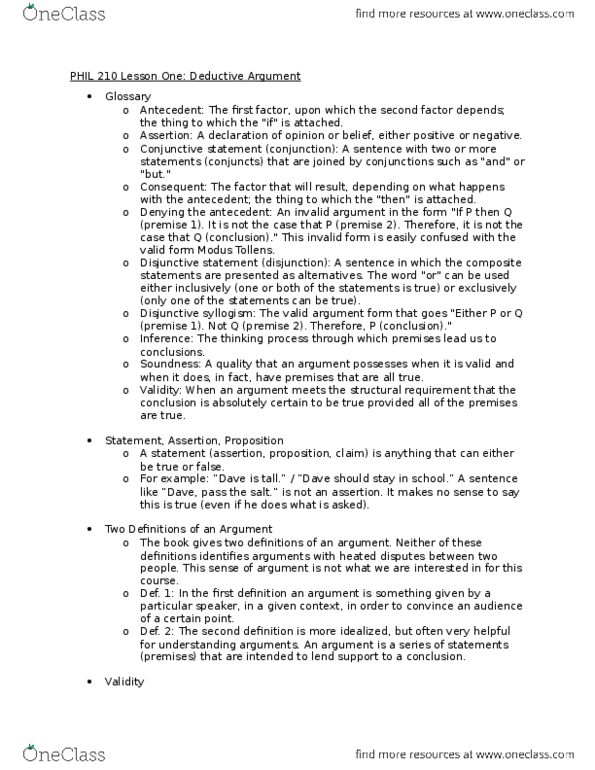 PHIL 210 Lecture Notes - Lecture 1: Modus Tollens, The Brakes thumbnail