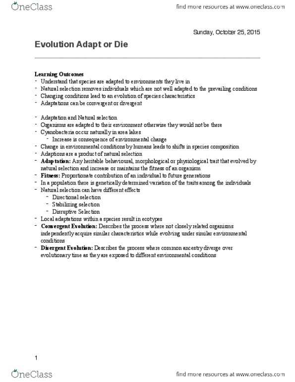 BIOL-2356EL Lecture Notes - Lecture 3: Cyanobacteria, Stabilizing Selection, Directional Selection thumbnail