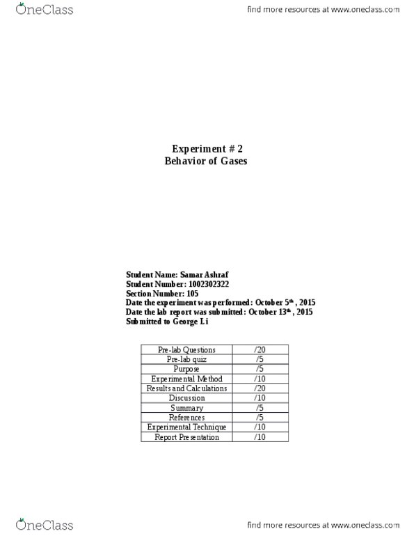 CHM110H5 Lecture Notes - Lecture 1: George Li, Lab Report, Ammonia thumbnail