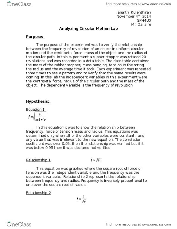 arch 131 Lecture Notes - Lecture 6: Circular Motion, Centripetal Force, Dependent And Independent Variables thumbnail