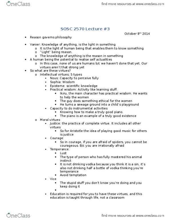 SOSC 2570 Lecture Notes - Lecture 3: Ikiru, Episteme, Good Music thumbnail