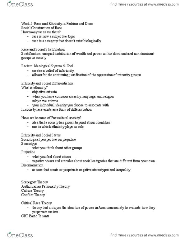 SOC 656 Lecture Notes - Lecture 5: Critical Race Theory, Intersectionality, Thomas Theorem thumbnail