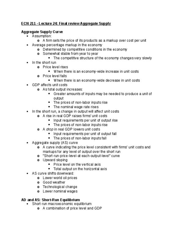 ECN 211 Lecture Notes - Lecture 24: Aggregate Supply, Technological Change thumbnail