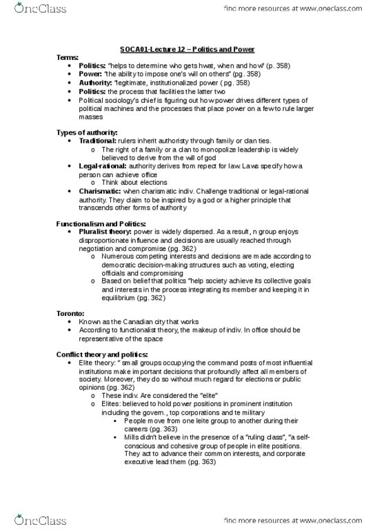 SOCA01H3 Lecture 12: SOCA01 - Lecture 12 - Politics and Power thumbnail