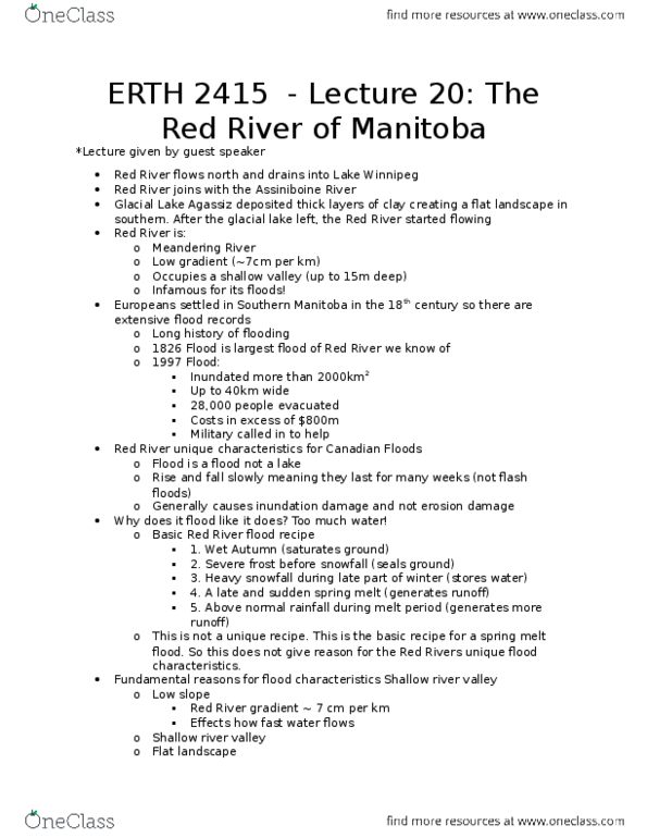 ERTH 2415 Lecture Notes - Lecture 20: Assiniboine River, Red River Floodway, Control Flow thumbnail