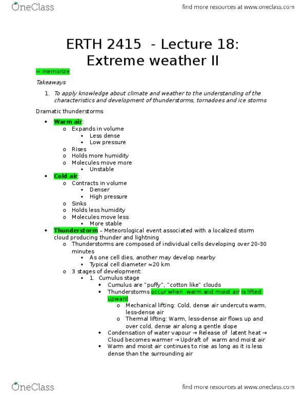 ERTH 2415 Lecture Notes - Lecture 18: Cumulus Cloud, Extreme Weather, Natural Disaster thumbnail