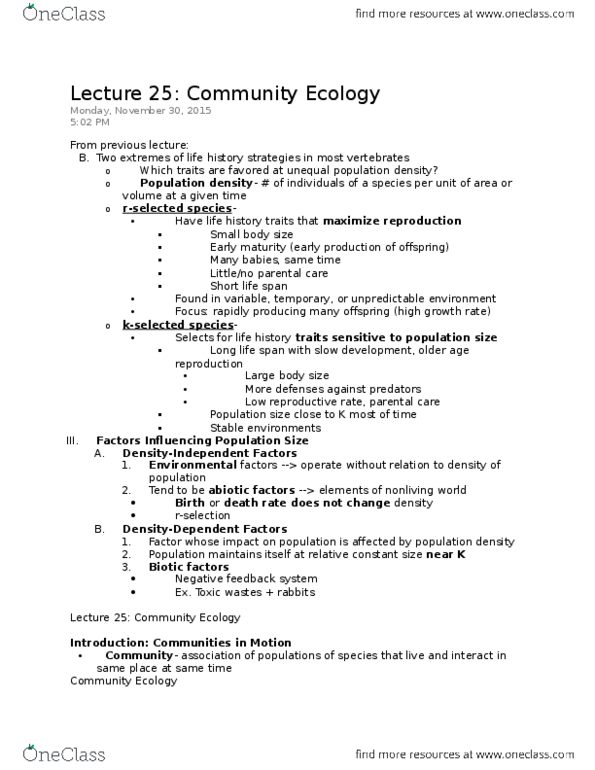 01:119:115 Lecture Notes - Lecture 25: Community Association, Negative Feedback, Coevolution thumbnail