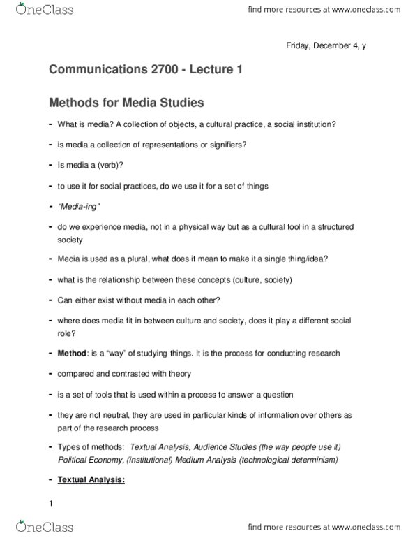 COMN 2700 Lecture Notes - Lecture 1: Technological Determinism, 180-Degree Rule, Long Shot thumbnail