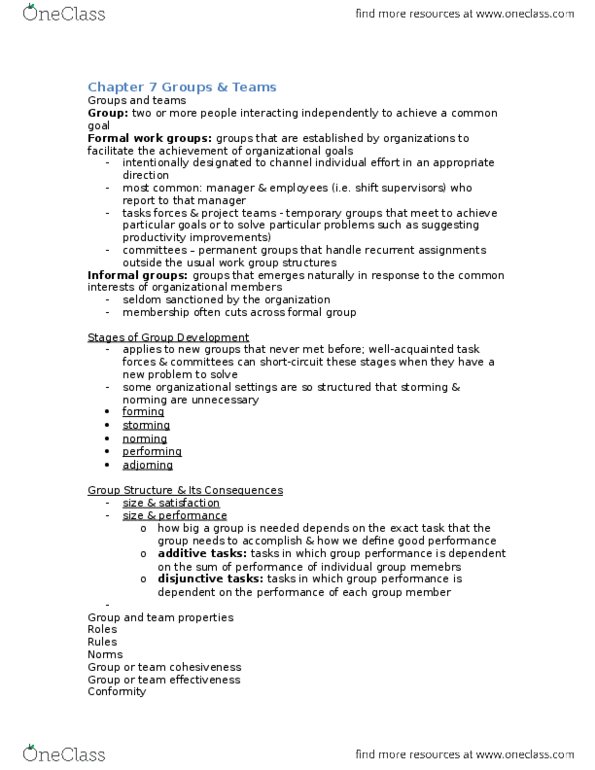 RSM260H1 Chapter Notes - Chapter 7: Role Conflict, Groupthink, Social Loafing thumbnail