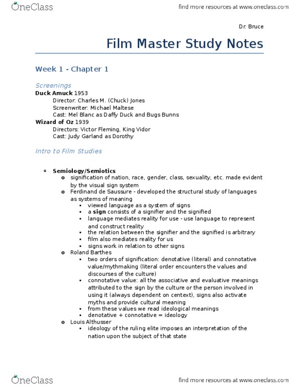 Film Studies 1022 Lecture 1: Full year notes thumbnail