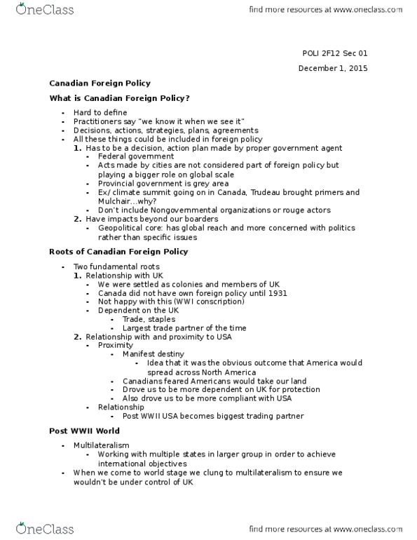POLI 2F12 Lecture Notes - Lecture 20: Multilateralism, Manifest Destiny thumbnail