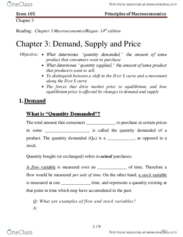 ECON 105 Lecture Notes - Lecture 2: Economic Equilibrium, Latte, Demand Curve thumbnail
