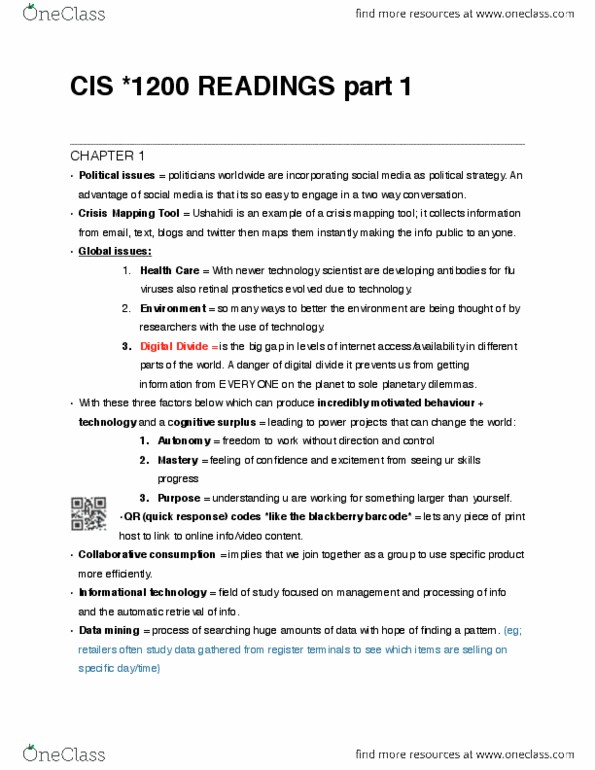 CIS 1200 Chapter Notes - Chapter 1-5: Computer Forensics, Application Software, Terabyte thumbnail