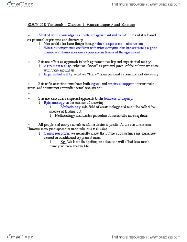 SOCY 210 Lecture Notes - Lecture 1: Causal Reasoning, Qualitative Property, Social Theory thumbnail