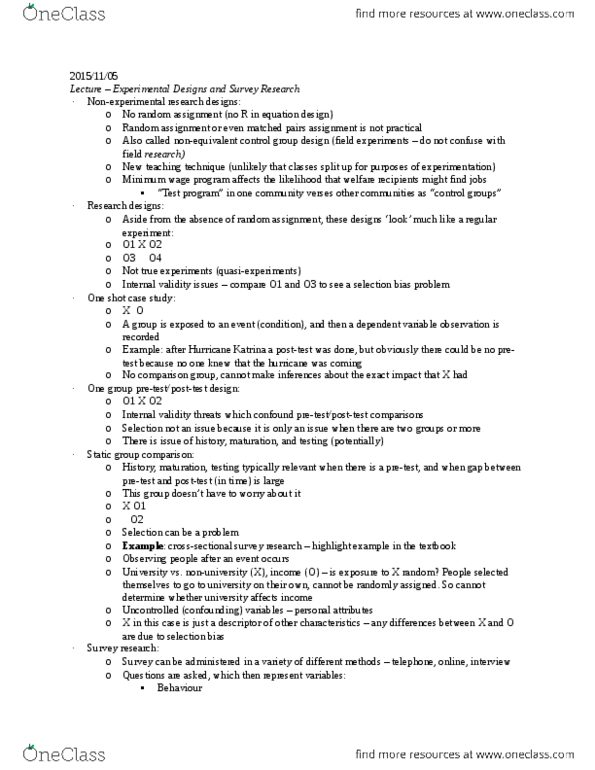 SOAN 2120 Lecture Notes - Lecture 9: Dependent And Independent Variables, Internal Validity, External Validity thumbnail