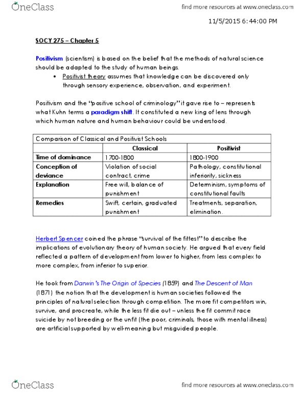 SOCY 275 Lecture Notes - Lecture 5: Paradigm Shift, Determinism, Schizophrenia thumbnail