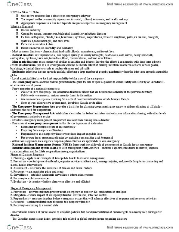 NSE 31A/B Lecture Notes - Lecture 11: Triage, Welfare, National Incident Management System thumbnail