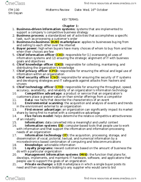 ITM 100 Lecture 5: KEY TERMS (midterms) thumbnail