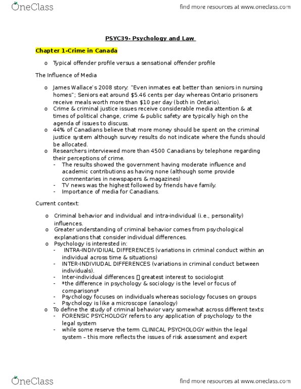 PSY3710 Chapter Notes - Chapter 1: Homicide, Crisis Management, Confidence Interval thumbnail