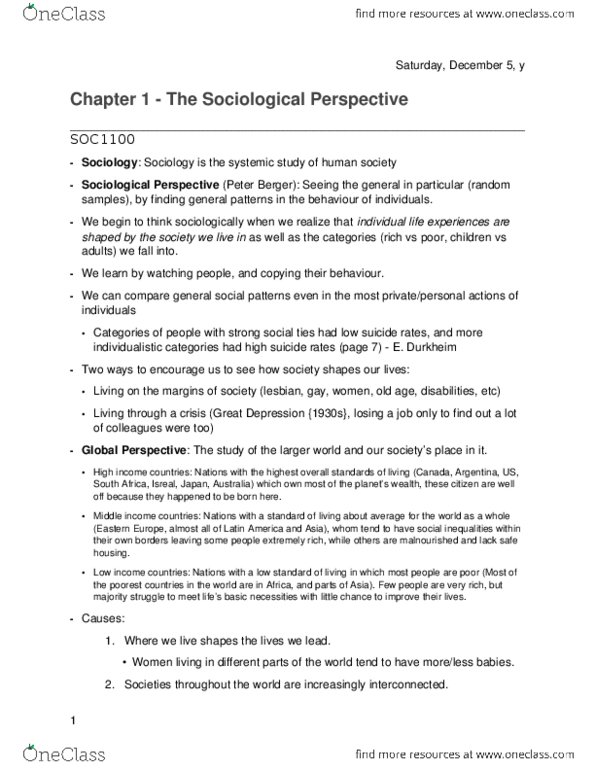 SOC 1100 Lecture 1: Ch 1 - The Sociological Perspective thumbnail