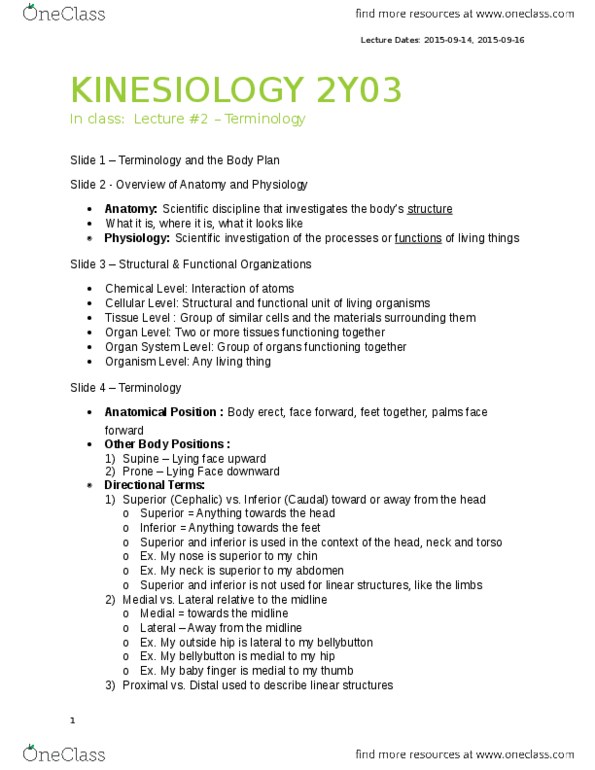 KINESIOL 1Y03 Lecture Notes - Lecture 2: Abdominal Cavity, Abdominopelvic Cavity, Ongan Languages thumbnail