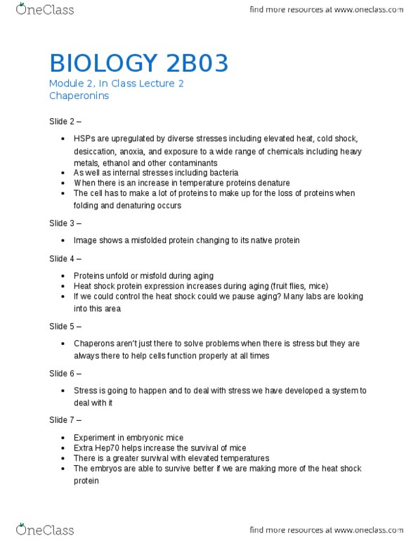 BIOLOGY 2B03 Lecture Notes - Lecture 2: Cold Shock Response, Protein Structure Prediction, Protein Folding thumbnail