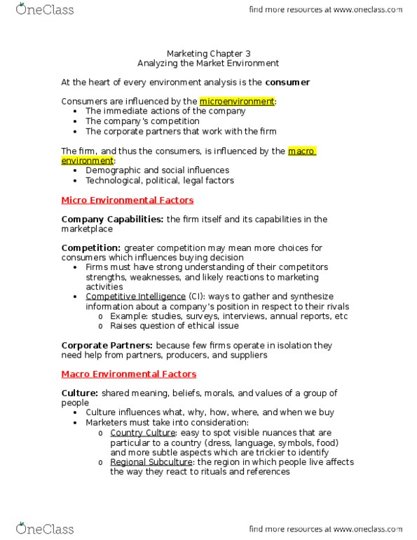 MKT 100 Chapter 3: Analyzing the Market Environment thumbnail