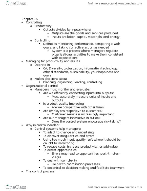 MAN 3025 Lecture Notes - Lecture 16: Human Resources, Debt Management Plan, Customer Service thumbnail