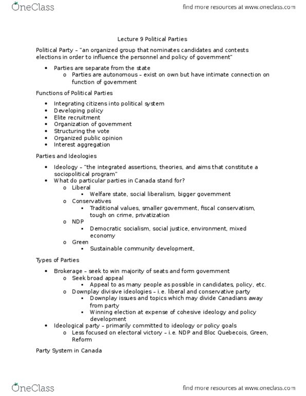 Political Science 2230E Lecture Notes - Lecture 8: Fourth Party System, Second Party System, Fiscal Conservatism thumbnail