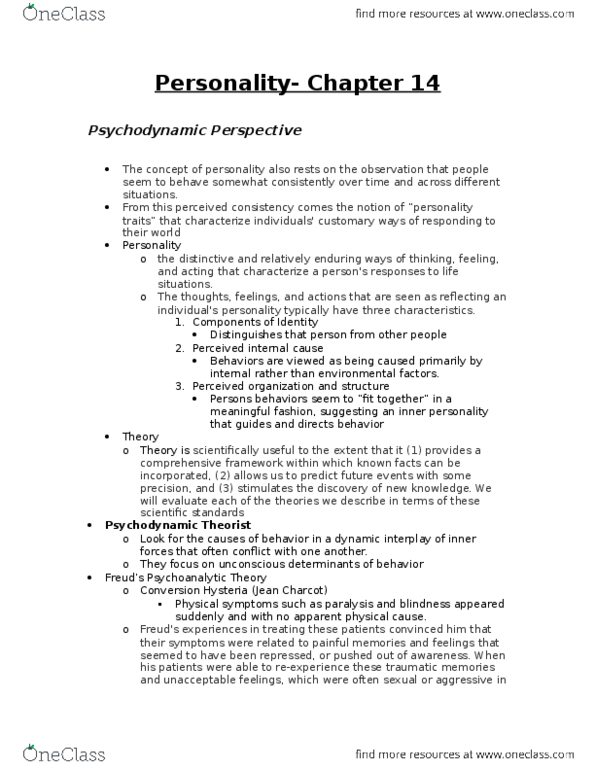 PSYCO105 Chapter Notes - Chapter 14: Psychoticism, Microstructure, Attachment Theory thumbnail