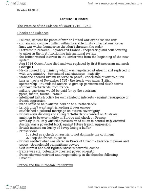 HIS102Y1 Lecture Notes - Lecture 10: Rhine, Pragmatic Sanction, Monarchy Of The United Kingdom thumbnail