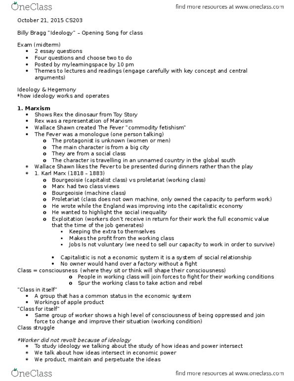 CS203 Lecture Notes - Lecture 5: Ben Stein, Antonio Gramsci, Dominant Ideology thumbnail