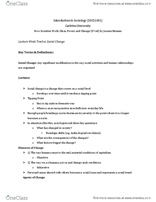 SOCI 1001 Lecture Notes - Lecture 12: Wildcat Strike Action, Civil Society, Shared Belief thumbnail