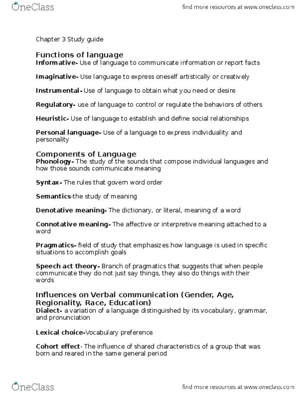 COM 100 Chapter Notes - Chapter 3: Linguistics, Pragmatics thumbnail