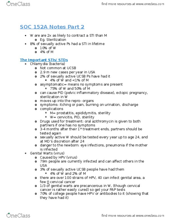 SOC 152A Lecture Notes - Lecture 2: Bleeding On Probing, Childbirth, Anal Cancer thumbnail
