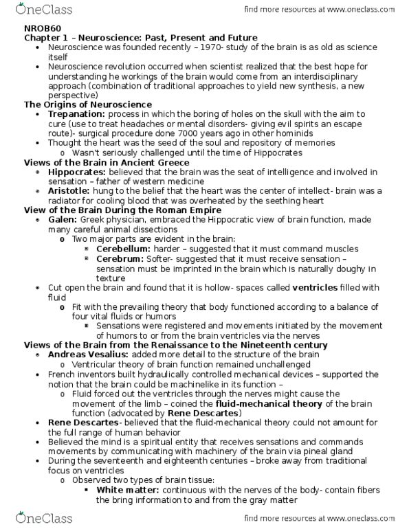 NROB60H3 Chapter Notes - Chapter 1: Gross Anatomy, Molecular Neuroscience, Cell Theory thumbnail