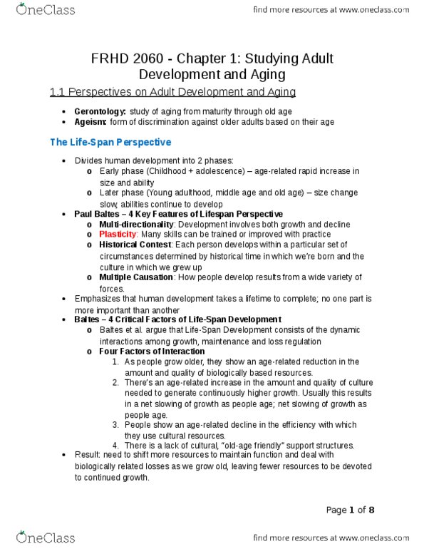 FRHD 2060 Chapter Notes - Chapter 1: Design Of Experiments, Individualism, Biopsychosocial Model thumbnail