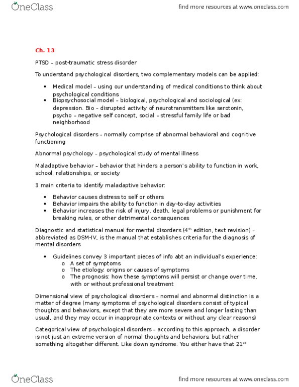 PSYCH101 Chapter Notes - Chapter 13: Chromosome, Panic Disorder, Social Anxiety Disorder thumbnail