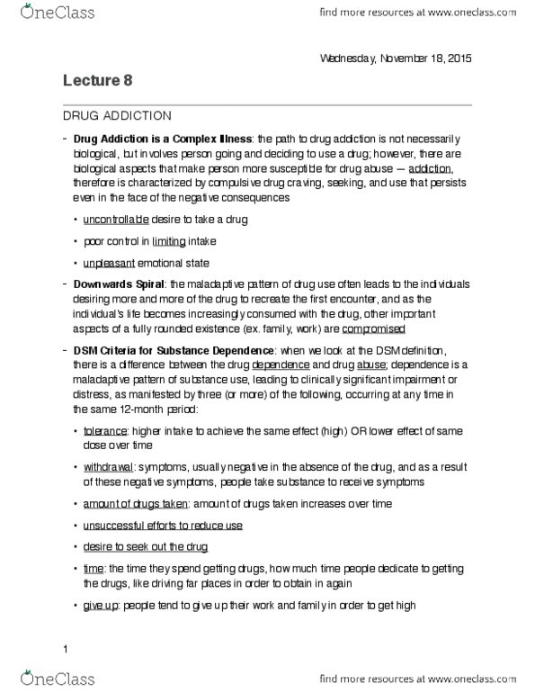 PSY346H5 Lecture Notes - Lecture 8: Neurotransmission, Morphine, Hypothermia thumbnail