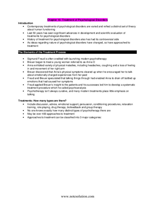 PSY100Y5 Chapter Notes - Chapter 15: Human Potential Movement, Spontaneous Remission, Cognitive Therapy thumbnail